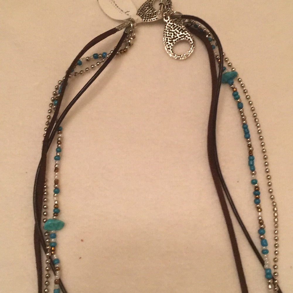 Leather & Beaded Necklace-with Turquoise NWT